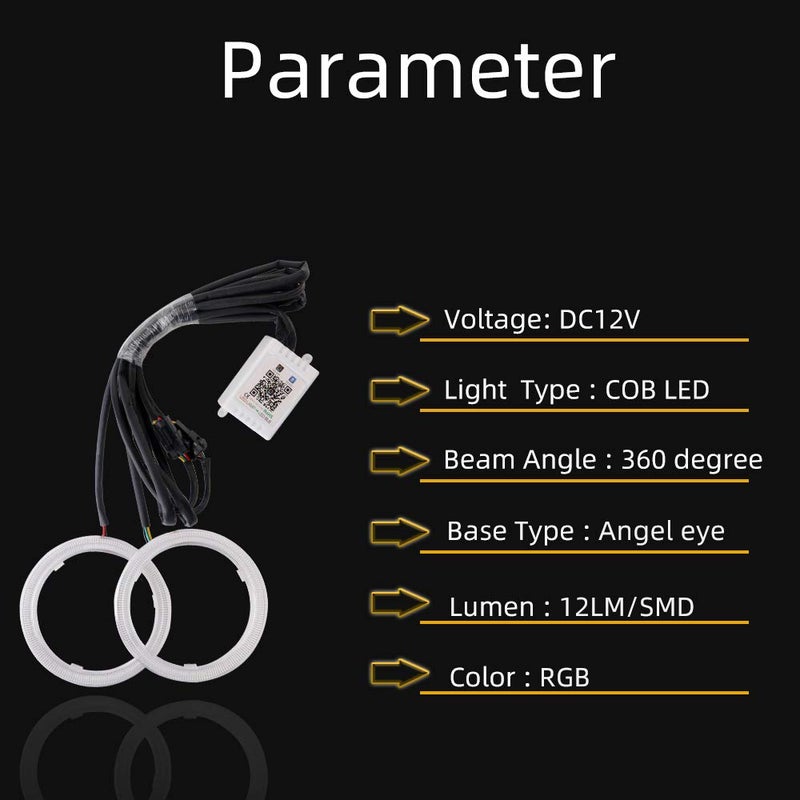 Grandview 1-set 70MM Multi-Color RGB LED Halo Rings Light COB 72SMD Smart Phone iOS Android App Bluetooth Control Car Angel Eyes Circle Ring Headlight Lamp Daytime Running Lights(DRL) 12V - Image 3